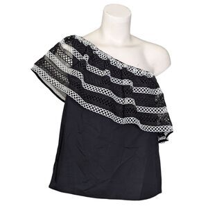 Pearl XS One Shoulder Large Ruffle Threadwork Black Fiesta Festival Mexican Doll